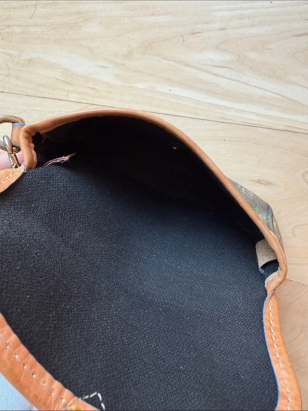 Dooney & Bourke Multicolor Monogram Wristlet with Tan Trim and Blue Strap